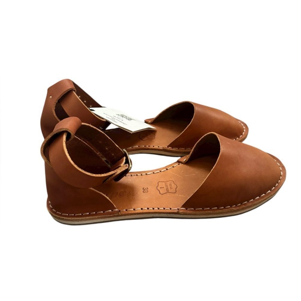 Crupon Trevi Standard Tan Leather Minimalist Sandals 38 NWT - Picture 4 of 9